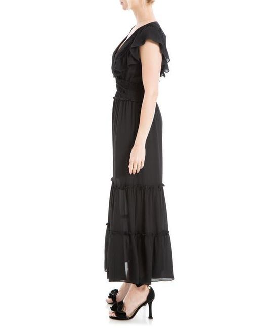 Max Studio Black Pebble Crepe Flutter Sleeve Maxi Dress