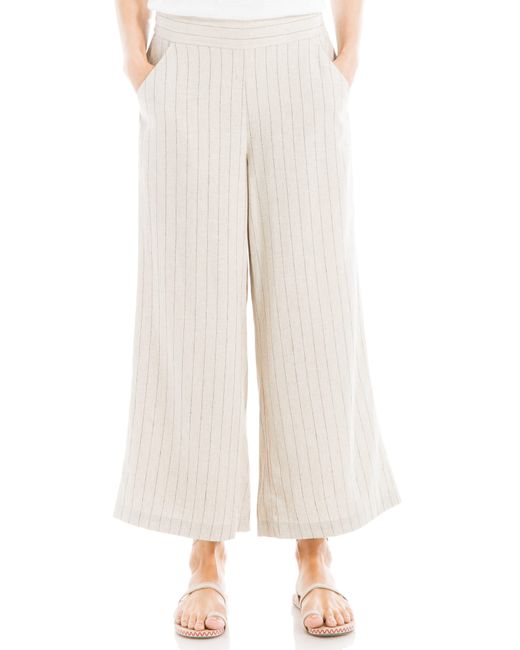 Max Studio White Stripe Wide Leg Linen Blend Crop Pants