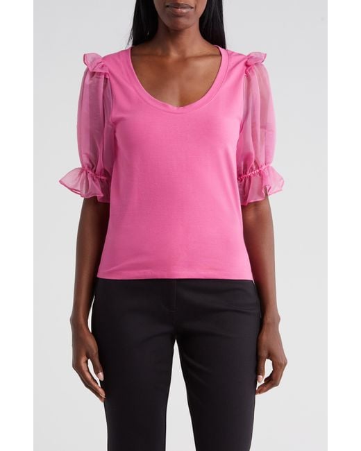 French Connection Pink Rosana Organza Puff Sleeve T-shirt