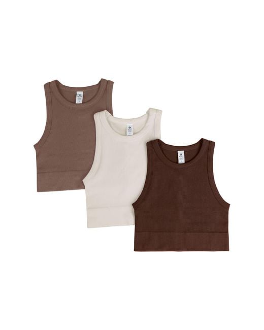 90 Degrees Brown 3-pack Seamless Ribbed Crop Tank Tops