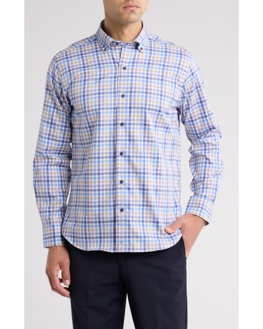 David Donahue Blue Plaid Cotton Button-up Shirt for men