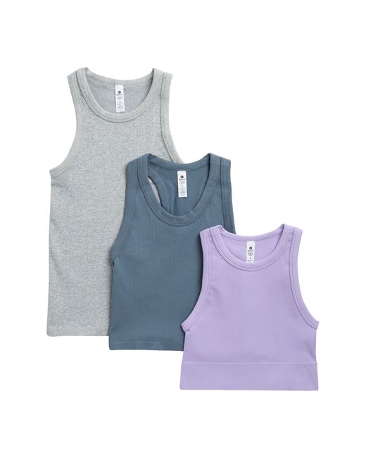 90 Degrees Blue 3-pack Seamless Ribbed Racerback Tank Tops