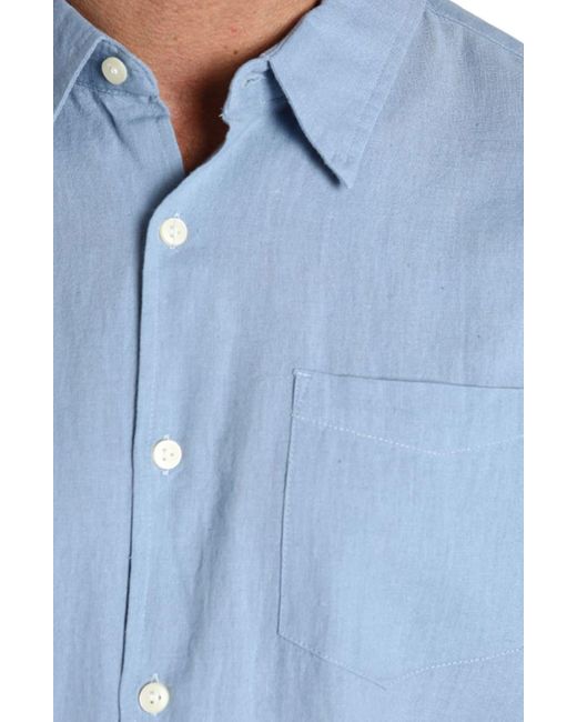 Jachs New York Blue Linen & Cotton Blend Short Sleeve Button-up Shirt for men