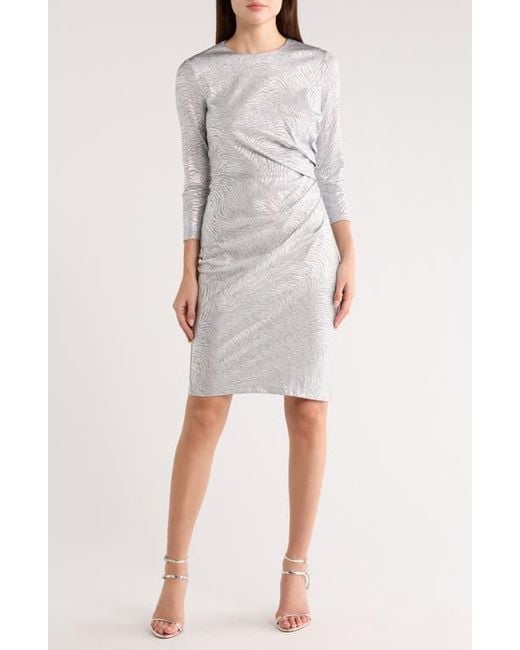 metallic lace sheath dress Fleur Lace Dress in Metallic Navy