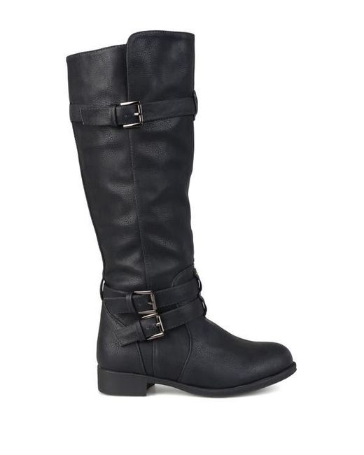 Journee Collection Black Bite Ruched Riding Boot
