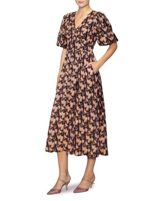 MELLODAY Multicolor Bubble Sleeve Fit & Flare Midi Dress