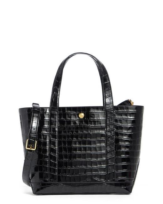Veronica Beard Black Goody Grand Croc Embossed Leather Tote Bag