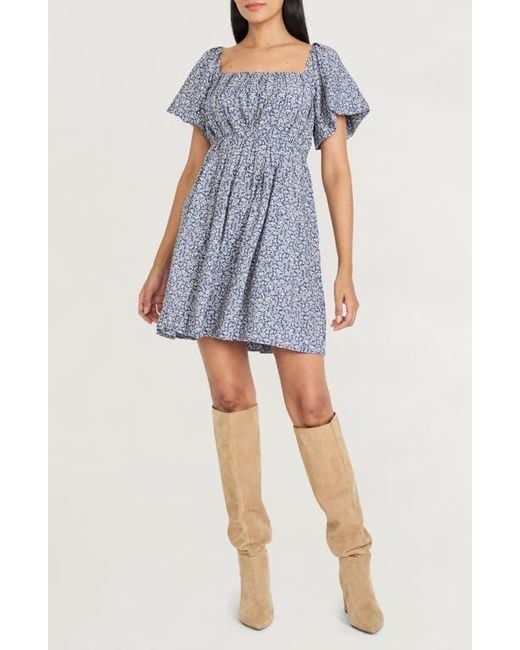 The Good Journey Blue Puff Sleeve Smocked Minidress