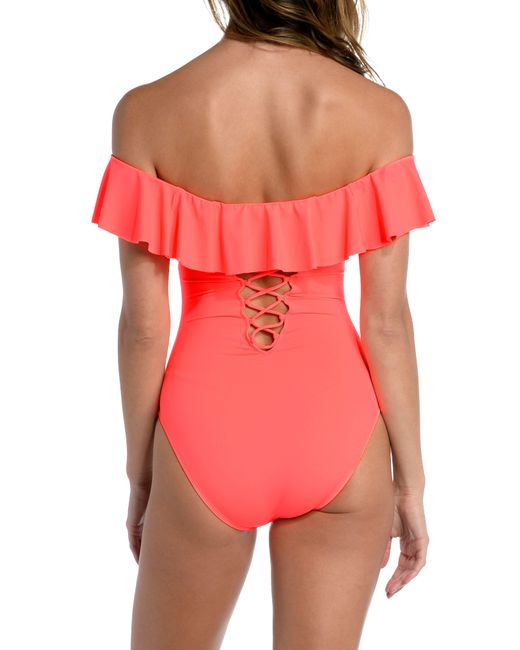 La Blanca Red Off The Shoulder One-piece Swimsuit