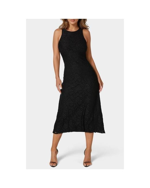 Bebe Black Sleeveless Lace A-Line Midi Dress