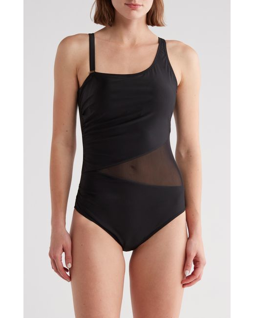 Nicole Miller Black One-shoulder Mesh One-piece Swimsuit