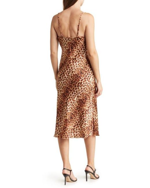 Bebe Brown Printed Satin Midi Dress
