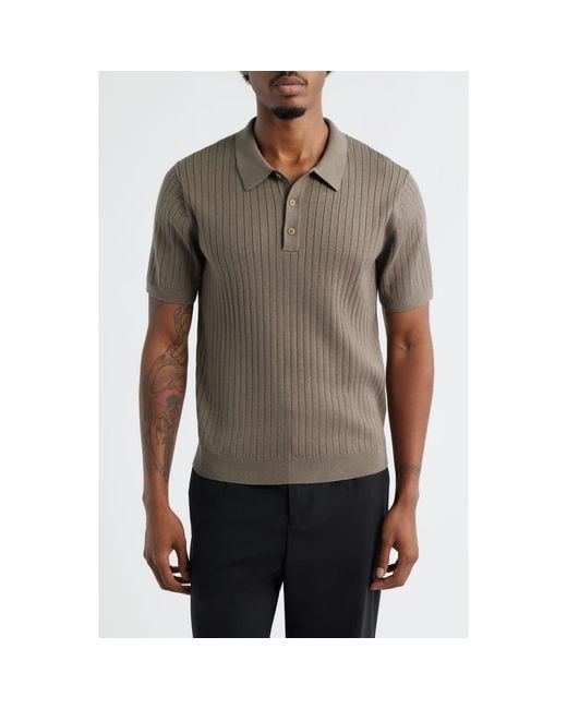 Open Edit Gray Rib Polo Sweater for men