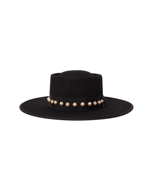 BTB Los Angeles Black Hazel Imitation Pearl Wool Hat