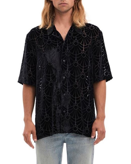 Vayder Black Maqueda Burnout Shell Pattern Button-Up Shirt for men