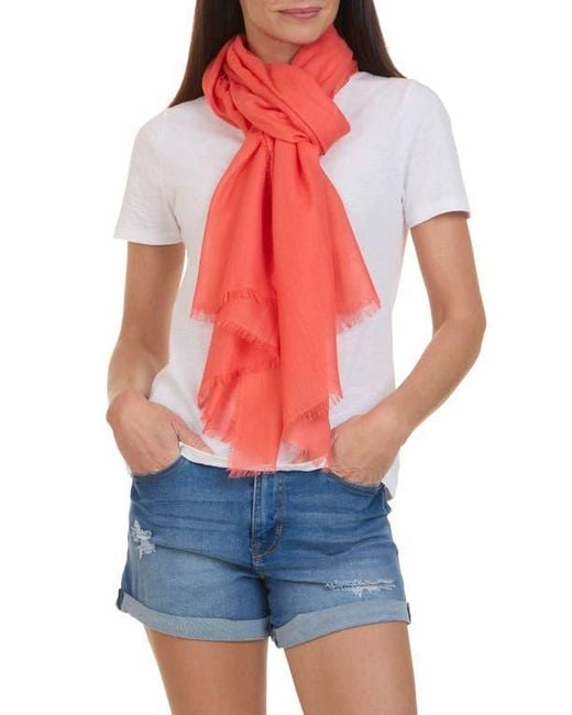 Bruno Magli Red Solid Fringe Scarf