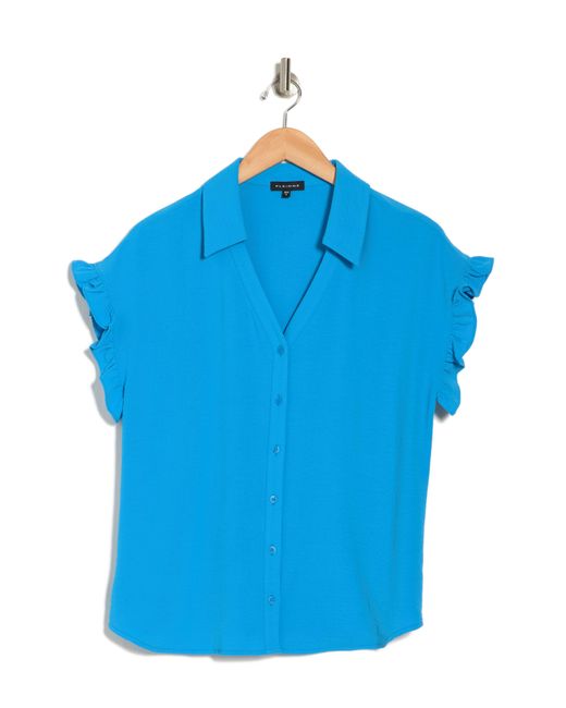 Pleione Blue Crinkle Button-up Shirt