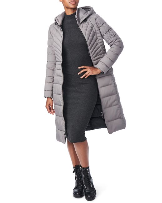 long grey quilted coat
