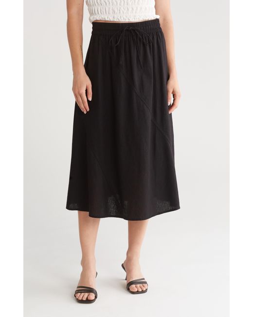 DKNY Black Linen Blend Drawstring Maxi Skirt