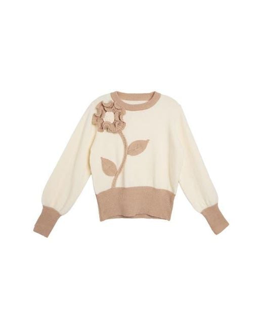Saachi Natural Ruffled Bloom Pullover Sweater