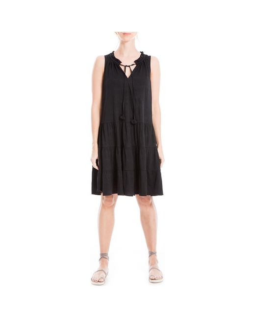 Max Studio Black Tassel Tie Sleeveless Tiered Shift Dress