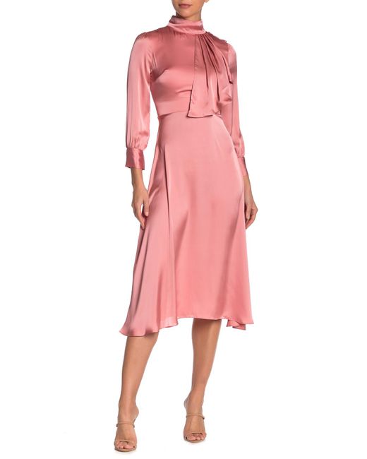 Alexia Admor Pink Mock Neck Satin Midi Dress