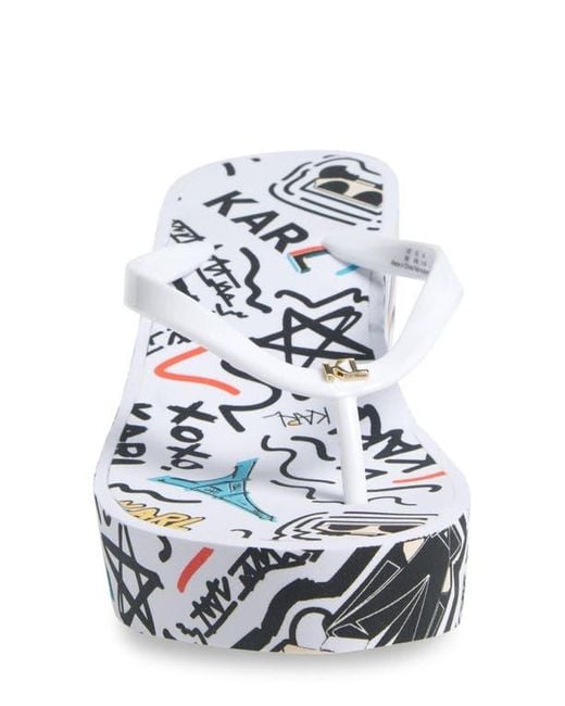 Karl Lagerfeld Blue Nola Graffiti Platform Flip Flop