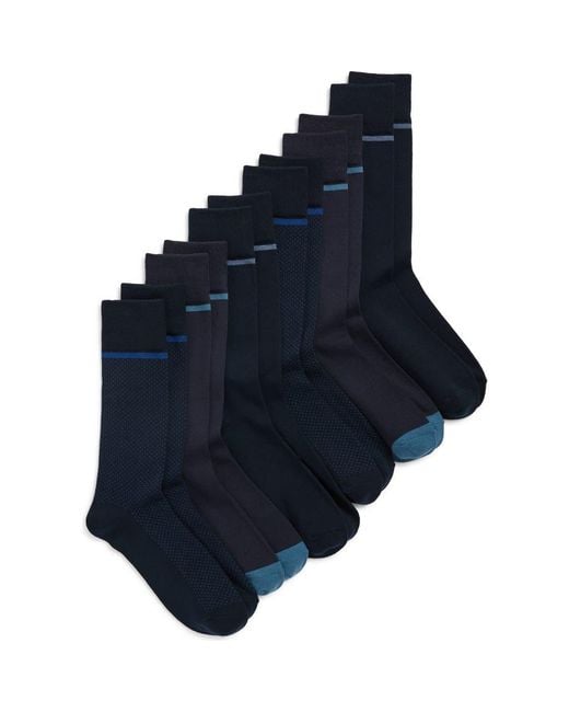 Ted Baker Blue Assorted 6-Pack Crew Socks for men