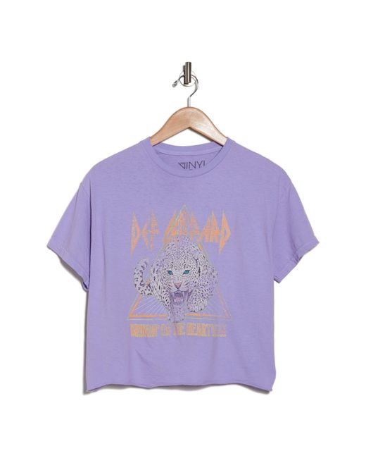 THE VINYL ICONS Purple Def Leppard Cotton Crop Graphic T-shirt