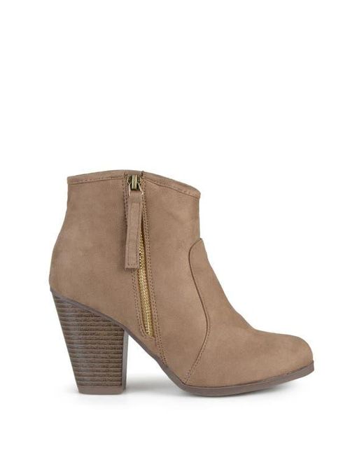Journee Collection Brown Link Round Toe Bootie