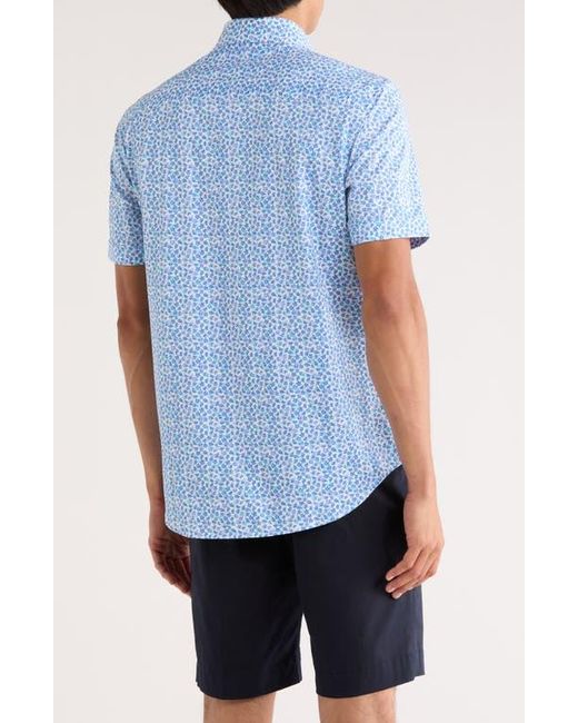 Bugatchi Blue Miles Short Sleeve 8-Way Stretch Ooohcotton Button-Up Shirt for men