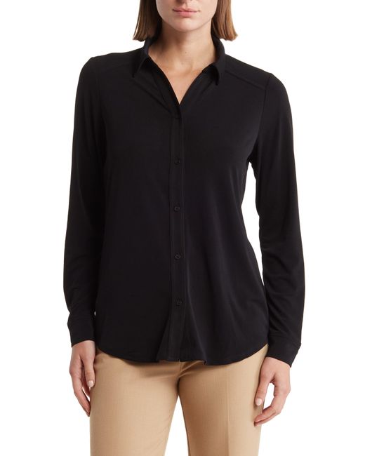 Adrianna Papell Black Stretch Knit Button-up Shirt
