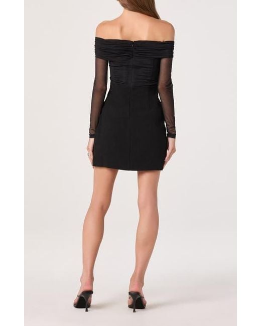 Astr Black Off The Shoulder Long Sleeve Mesh Minidress