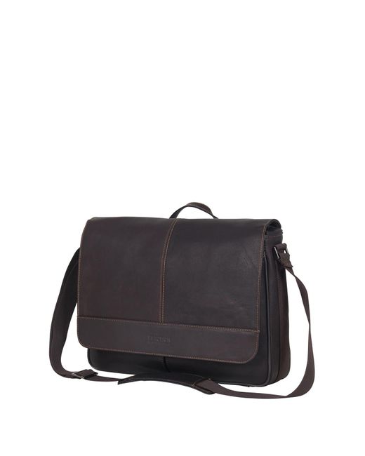 Kenneth Cole Black Colombian Leather Crossbody Laptop Case & Tablet Messenger Bag for men