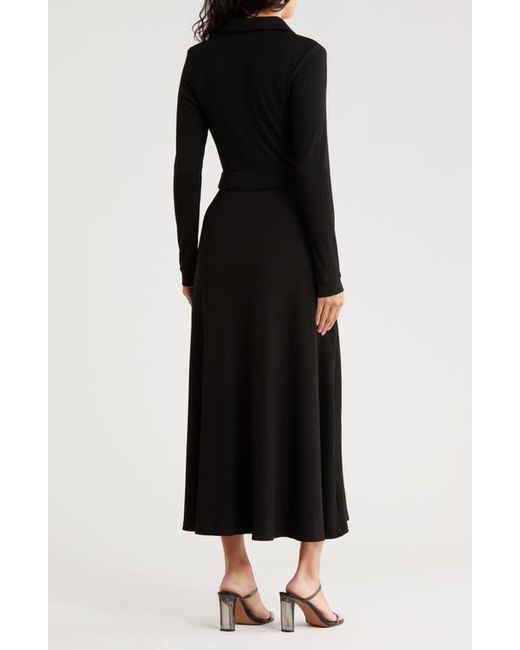AREA STARS Black Raya Long Sleeve Rib Midi Dress