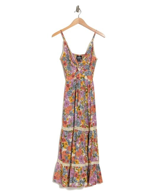 Angie Multicolor Floral Lace Trim Maxi Dress