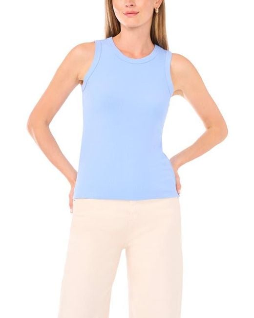 Halogen® Blue Fitted Ribbed Tank Top