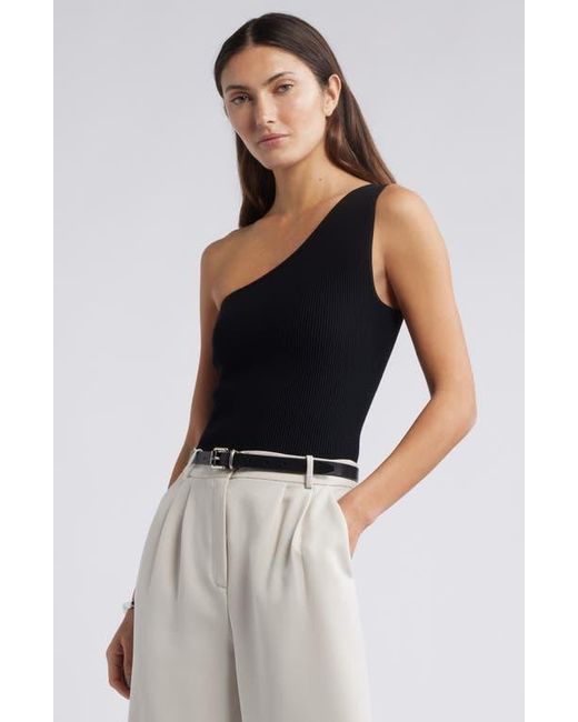 Open Edit Blue Luxe Sculpt Rib One-Shoulder Top