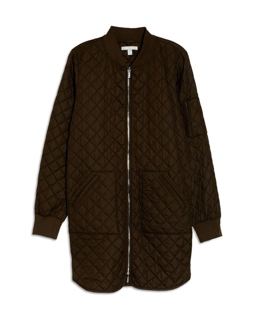 Zella Longline Quilted Bomber Jacket In Green Mountain At Nordstrom Rack