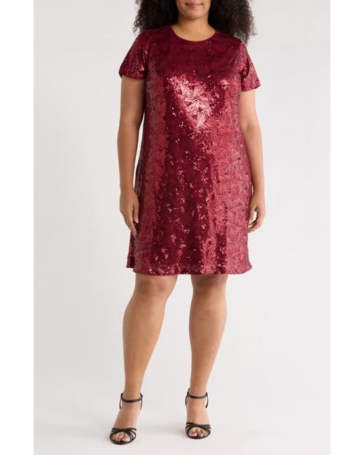 London Times Red Sequin T-Shirt Dress