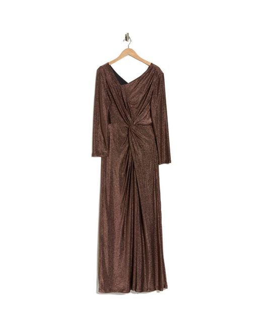 DKNY Brown Knotted Front Long Sleeve Gown