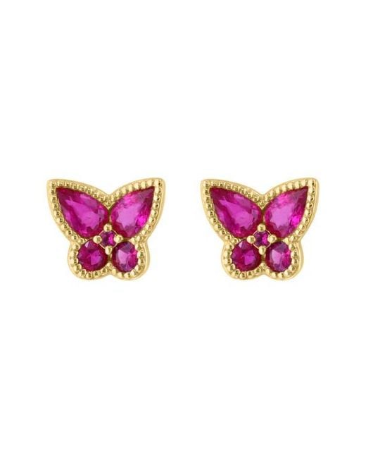 Effy Pink Natural Ruby Butterfly Stud Earrings