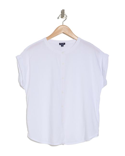 Splendid White Provence Rolled Sleeve Button-up Top
