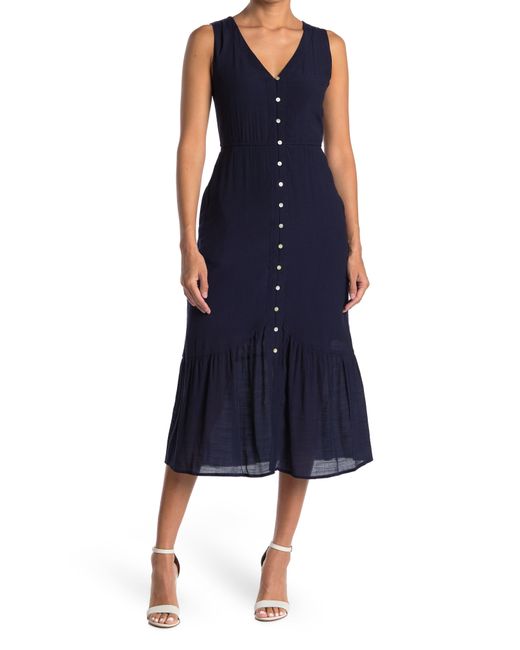 Nanette Lepore Blue Slub Button Front Maxi Dress