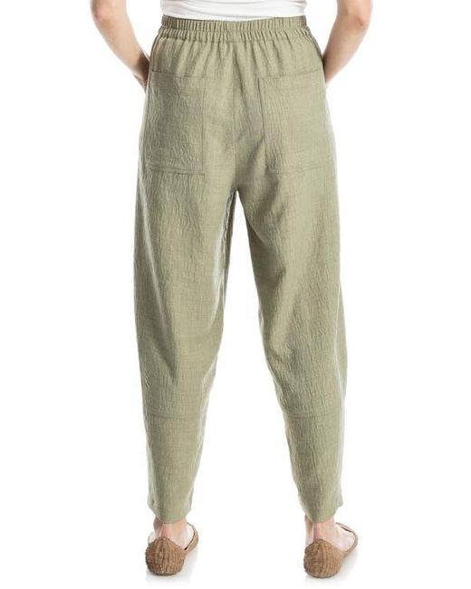 Max Studio Green Textured Twill Barrel Leg Pants