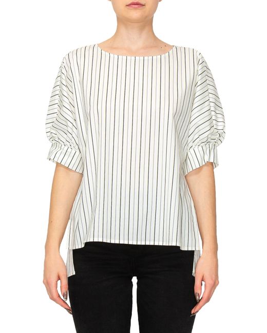 MELLODAY White Puff Sleeve Popover High-low Top