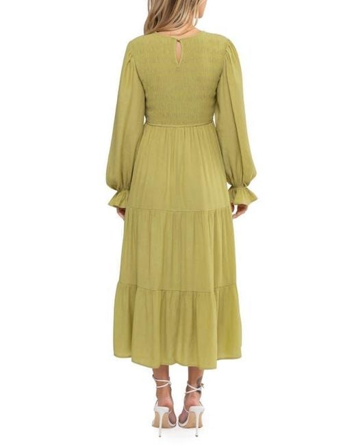 AUGUST SKY Yellow Smocked Long Sleeve Tiered Dress
