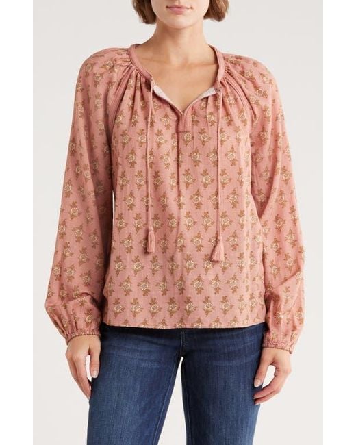 Lucky Brand Pink Long Sleeve Embroidered Peasant Top