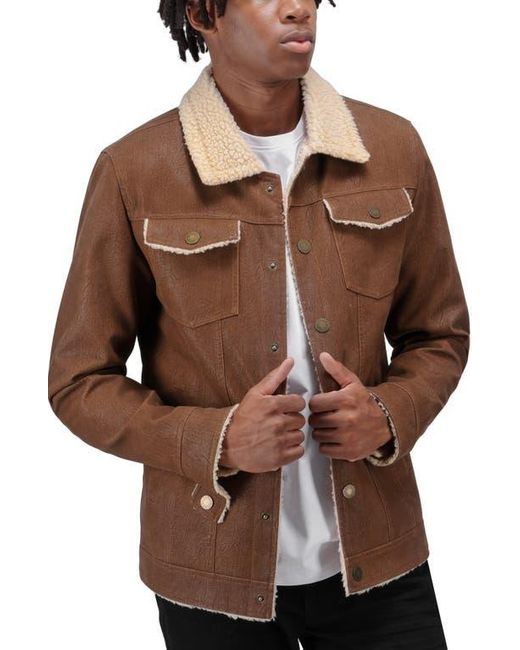 Xray Jeans Brown Faux Shearling Lined Trucker Jacket for men