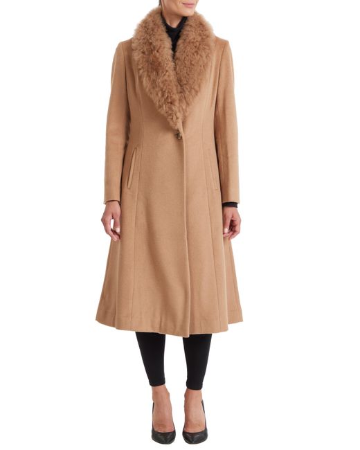 Sofia Cashmere Natural Toscana Genuine Dyed Lamb Shearling Collar Wool Blend Coat